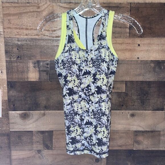 Lululemon Inspiration Tank II Crosscourt Petal Black Clarity Yellow - Picture 1 of 8